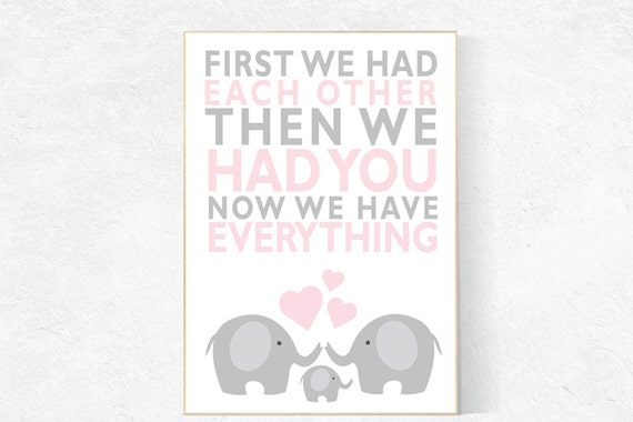 First We Had Each Other, Nursery Art, pink gray nursery, Elephant Nursery, Nursery Decor, Baby Girl Nursery Prints, Baby girl nursery art