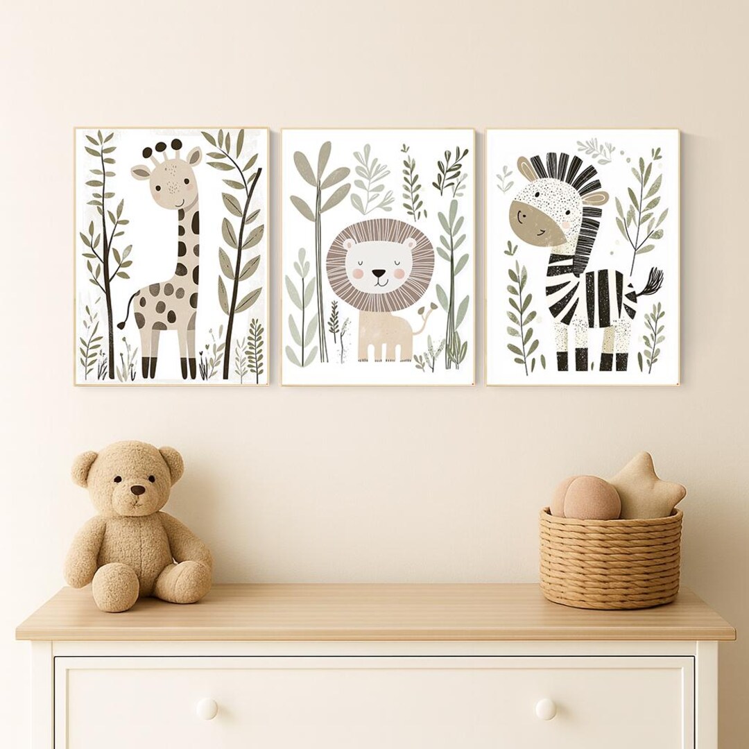 Safari Animal Nursery Prints, Boho Jungle Art, Set of 3 - Etsy