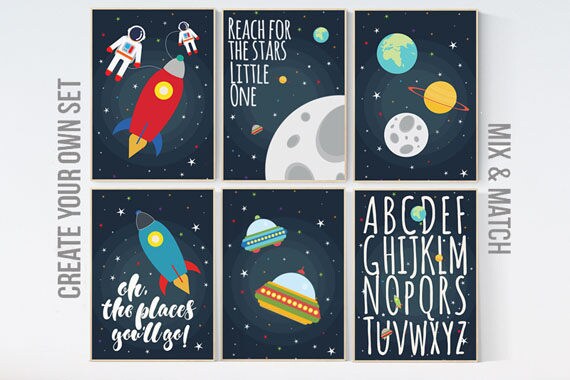 Space nursery decor, Oh the places you'll go, nursery decor boy, outer space nursery, space print, Space themed nursery, boys room decor