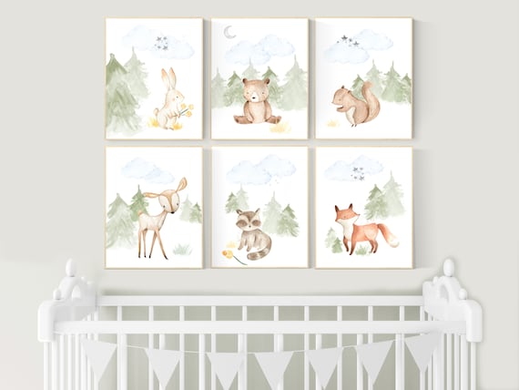 Woodland nursery decor, animals prints, woodland themed nursery, nursery art woodland, nursery prints gender neutral, woodland nursery ideas