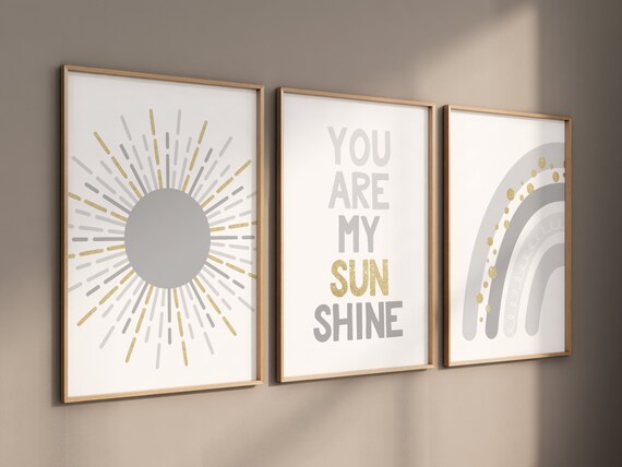 Nursery wall art grey, gray gold nursery, nursery decor neutral, baby room decor gender neutral, sunshine nursery, grey gold, baby room art
