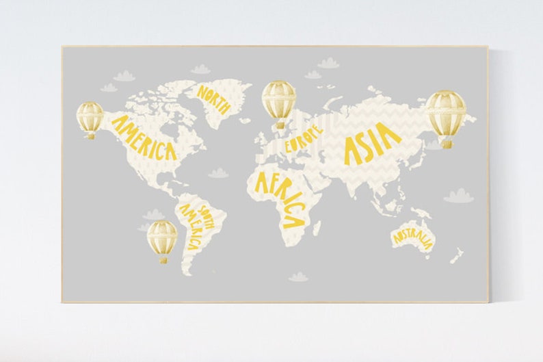 World Map Nursery World Map Wall Art Gender Neutral Nursery Etsy