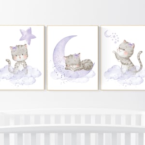 Cat Nursery Print: Purple Kitten Wall Art