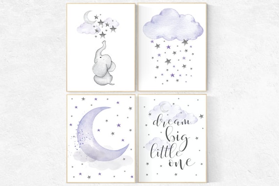 Nursery decor girl purple, elephant nursery, nursery decor girl lavender and gray, lilac nursery, dream big little one, purple nursery