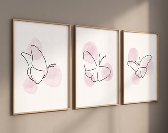 Butterfly Line Art Print: Pink Nursery Decor for Baby Girl