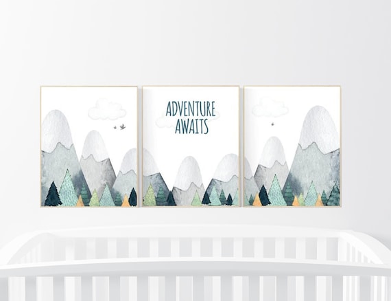 Nursery decor boy mountain, adventure nursery, travel theme nursery, woodland, gender neutral, adventure awaits, adventure prints