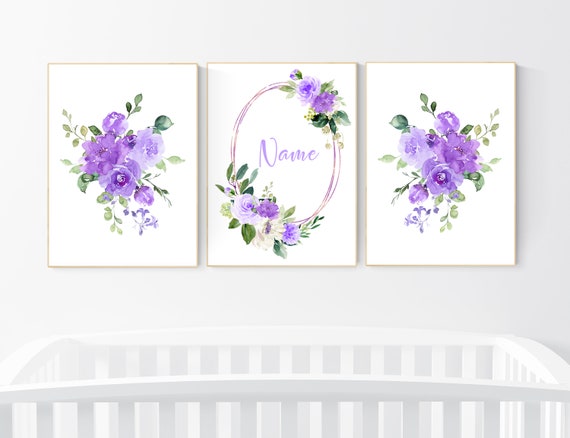 Nursery decor girl purple, floral nursery, flower nursery, purple nursery, lavender, name nursery, floral nursery, purple flowers