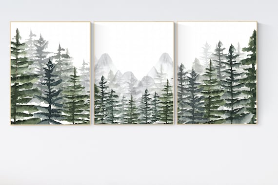 Nursery decor boy mountain, woodland nursery, sage green, adventure theme nursery, woodland, gender neutral, forest nursery, mountains, tree