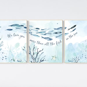 Decorazione murale &quot;Sotto il mare&quot;, decorazione per cameretta con tema oceano, set di stampe per cameretta con tema nautico, cameretta con tema sotto il mare, cameretta con tema genere neutro, oceano, nautico
