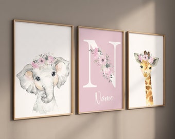 Rosa Safari Animal Prints: Blumen Mädchen Wanddeko