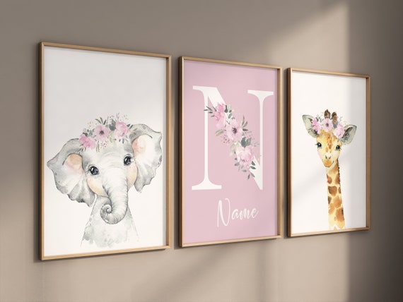 Safari Animals, girl nursery, Animals Prints, Woodland Nursery Decor, Safari Nursery Wall Art, floral animal prints, Pink Safari Animals