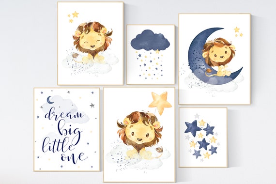 Nursery decor boy lion, boy nursery decor, moon and stars, navy nursery, boy nursery, we love you to the moon and back