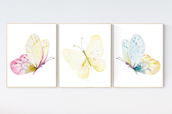 Nursery decor girl butterfly, nursery decor yellow, nursery decor girl yellow, Butterfly Nursery Art, Girl Nursery Art, Butterfly Wall Art