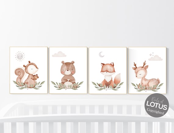 Nursery decor woodland, jungle animals, gender neutral nursery, Woodland Nursery Wall Art, Woodland Print Set, animal prints,