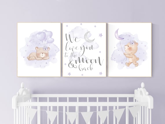 lilac nursery, girl nursery decor, Nursery decor girl purple, Bear nursery, purple nursery, lavender nursery, teddy bear, girls room decor