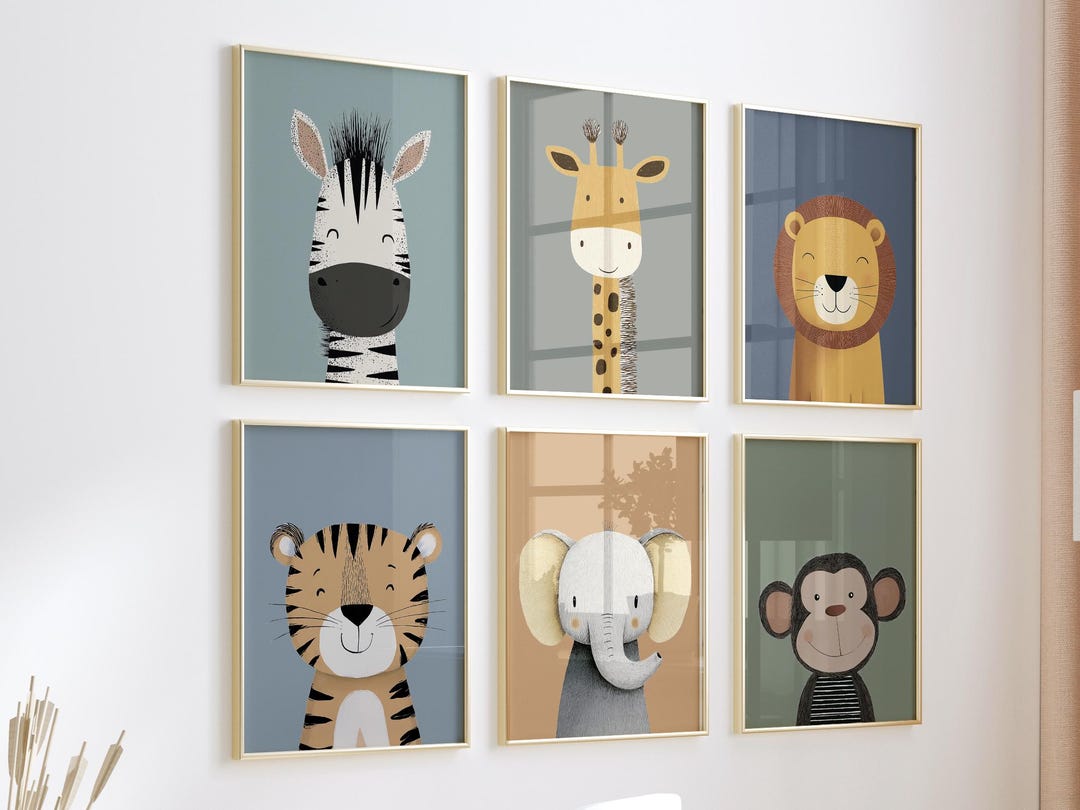 Safari Nursery Wall Art Set of 6, Jungle Animal Prints - Etsy
