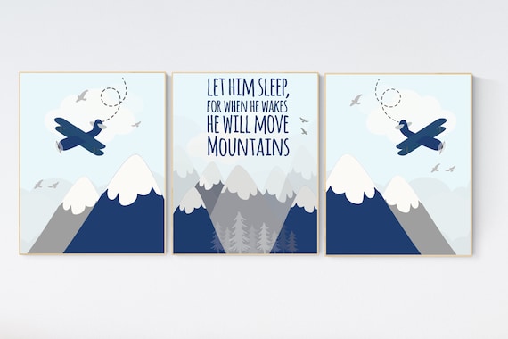 Adventure nursery decor, nursery decor boy adventure, nursery decor boy airplane, mountain nursery, navy blue