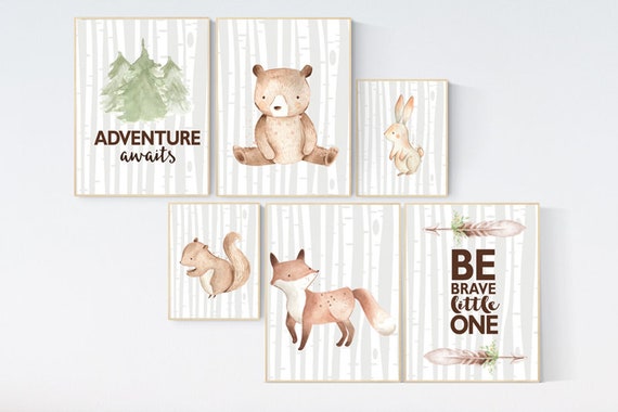 Nursery decor woodland, nursery wall art woodland animal, nursery decor neutral, gender neutral, nursery decor boy mountains adventure