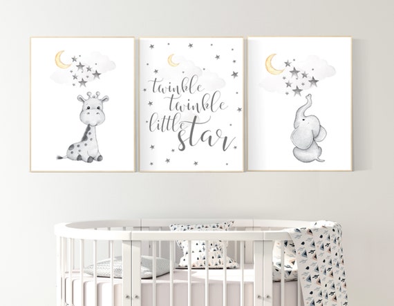 Nursery decor elephant, twinkle twinkle little star, nursery decor elephant, giraffe, Nursery decor neutral, moon and stars, gender neutral