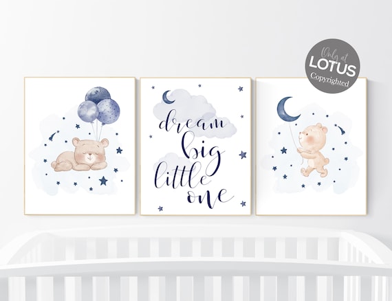 Nursery decor bear, nursery decor boy, bear nursery print, navy blue, teddy bear decor, nursery wall art animals, boy nursery wall art, navy