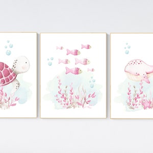 Ocean nursery decor, girl nursery, Nautical nursery print set, under the sea nursery, Under the sea wall art, pink nursery, girls room decor