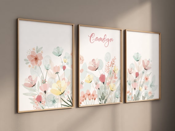 Boho Nursery wall art, Wildflower Nursery Decor, Floral Nursery, Girl Nursery Decor, vintage flower nursery, mint and blush pink, home decor