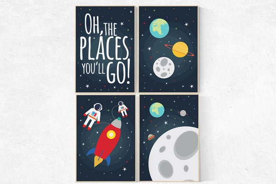 Oh the places you'll go, Space nursery decor, Outer space nursery wall art, Playroom decor, Kids room, toddler room, space theme, boy room