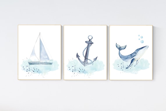 Ocean nursery decor, Nautical nursery print set, under the sea nursery, gender neutral nursery, ocean, nautical, Under the sea wall art