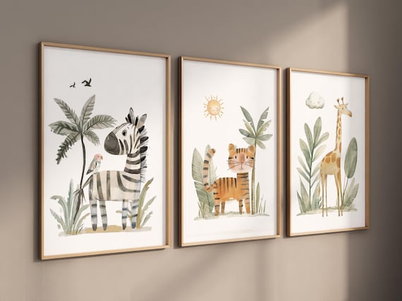 Safari Nursery Wall Prints, Boho Nursery Prints, jungle animals, Sage Green Nursery Art, animal Nursery Decor, animal prints