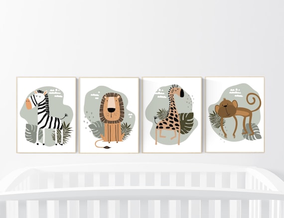 Safari Nursery Wall Prints, Boho Nursery Prints, jungle animals, Sage Green Nursery Art, animal Nursery Decor, animal prints