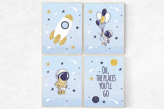 Nursery decor boy space, blue nursery, space themed nursery, Space nursery wall art, boys nursery ideas, planets, rocket, moon, astronauts