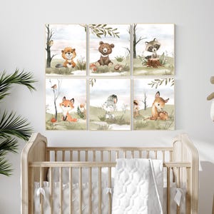 Woodland nursery decor, animals prints, woodland themed nursery, nursery wall art, nursery prints gender neutral, woodland animal prints