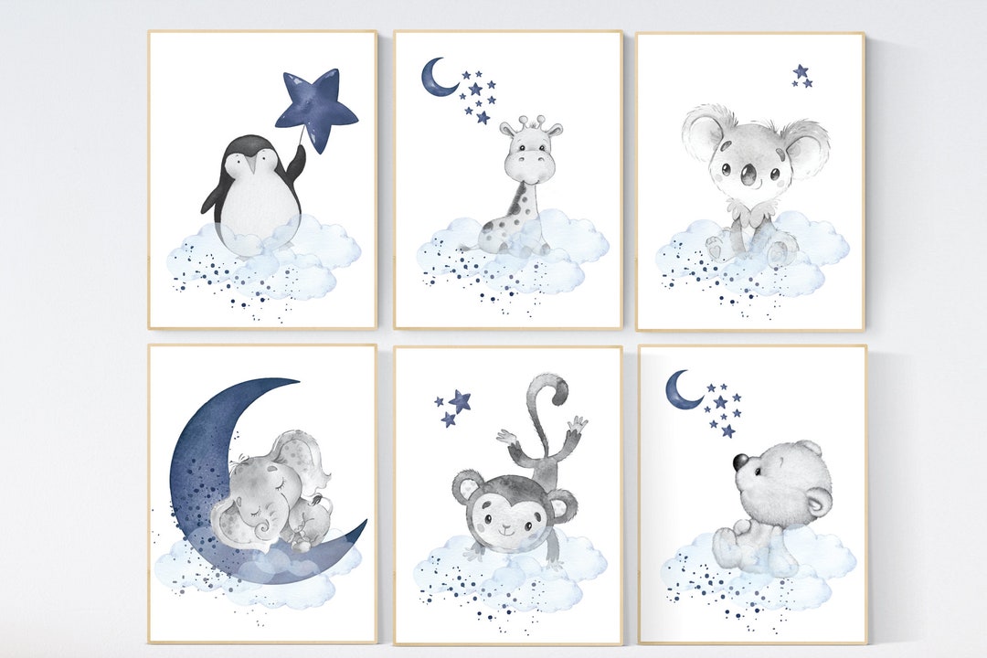 Navy Blue Animal Nursery Prints: Set of 6, Boy Room Decor - Etsy