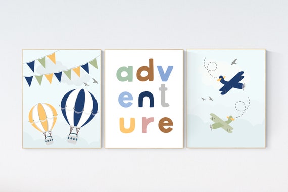 Adventure nursery decor, Nursery decor boy mountains adventure, nursery decor boy airplane, world map nursery, adventure, navy yellow