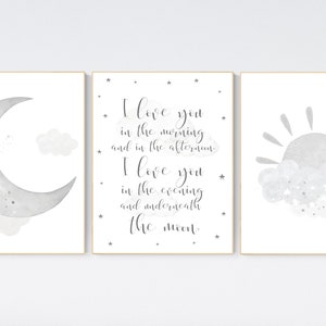 Nursery wall art grey, gray nursery, rainbow nursery, gender neutral nursery, i love you in the morning and in the afternoon, quote print