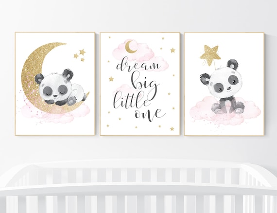 Nursery decor girl, panda nursery, pink and gold nursery wall art, panda nursery print, nursery decor animal, girl nursery wall decor, panda