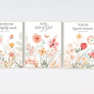 Wildflower Nursery Art Prints: Boho Floral Decor, Bible Verse
