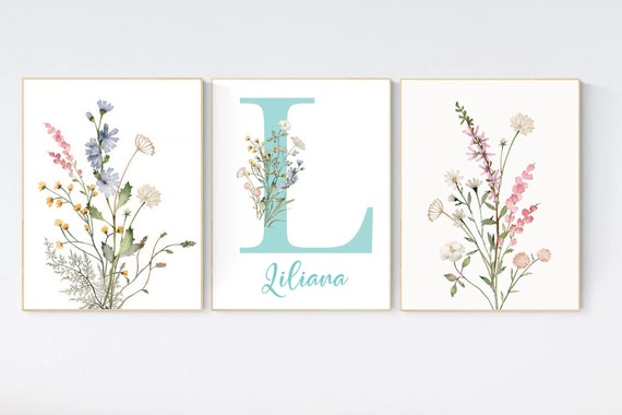 Boho Nursery wall art, Wildflower Nursery Decor, Floral Nursery, Girl Nursery Decor, vintage flower nursery, Botanical Print, home decor