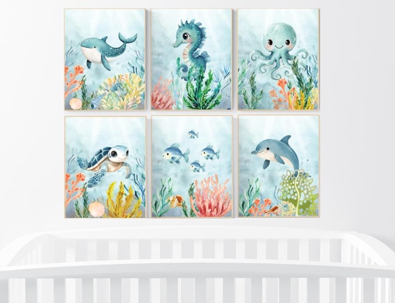 Ocean Animal Prints, Under the Sea Nursery Prints, Sea Animal Wall Art, Playroom Decor, gender neutral nursery, nursery prints, sea themed