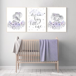 Purple nursery, Boho baby room, nursery wall art elephant, nursery decor girl, nursery decor girl floral, lilac nursery decor, lavender