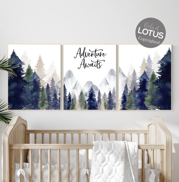 Mountain Forest Nursery Prints: Sage Green Adventure Theme