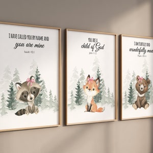 Woodland Nursery Print Set: Animal Prints, Bible Verse Nursery