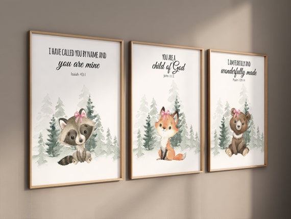 Nursery decor woodland, Woodland Nursery Wall Art, Woodland Print Set, animal prints, verse nursery, bible nursery, gender neutral nursery