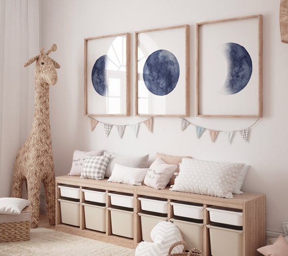 Moon nursery decor, moon print, navy blue nursery, full moon print, gender neutral, moon phases, dark blue, moon nursery, nursery decor