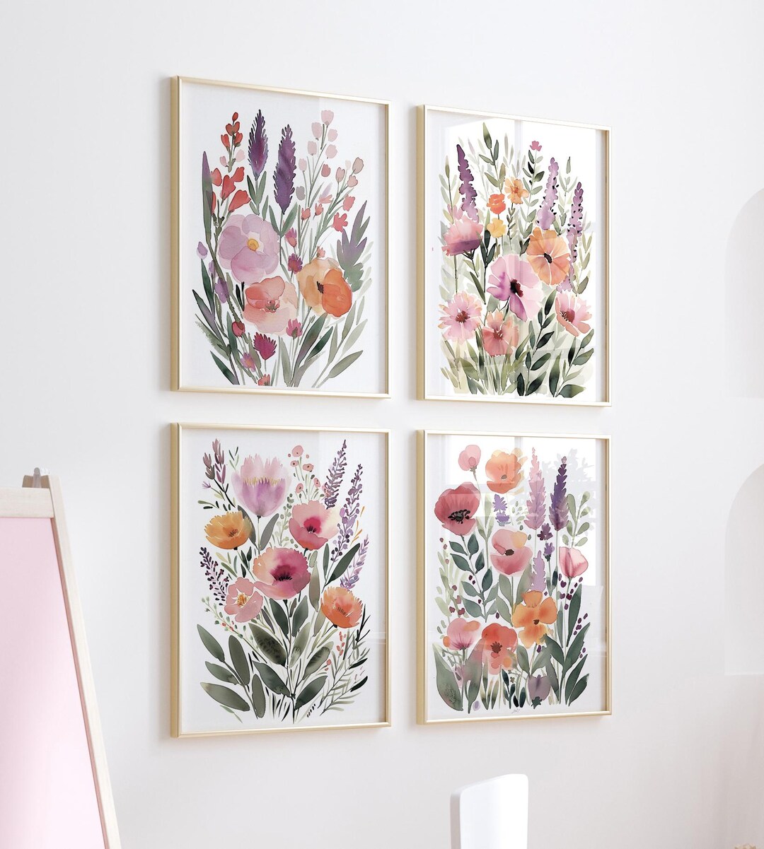 Watercolor Wildflower Prints: Bright Floral Wall Art Set - Etsy