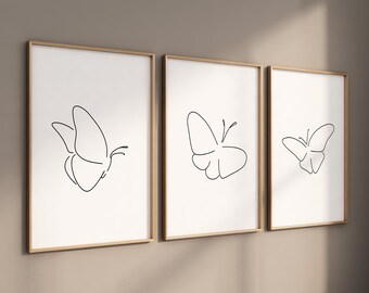Butterfly Line Art Prints: Girl Nursery Decor, Set of 3