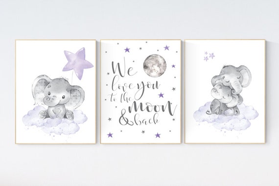 Nursery decor girl purple, we love you to the moon and back, purple nursery, lilac nursery, Nursery decor girl lavender and gray, cloud star