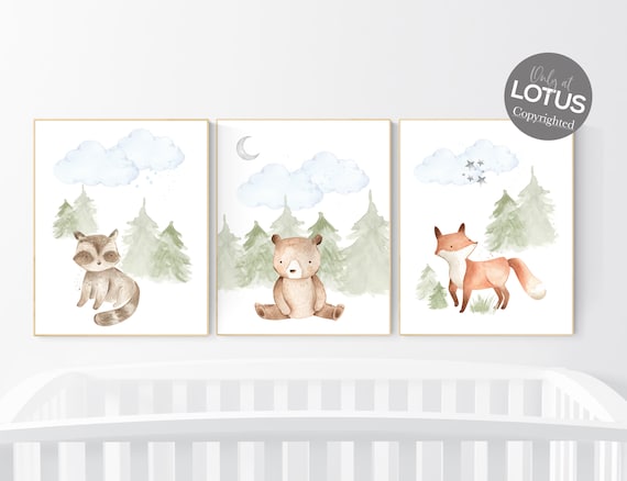 Animal nursery, gender neutral nursery, Woodland Nursery, Woodland Prints, animal prints, Woodland Animal Prints, girl nursery, boy nursery