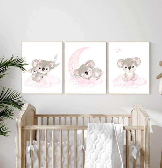 Koala nursery decor, girl nursery decor, pink nursery, baby girl room decor, koala print, pink nursery art, animal prints,