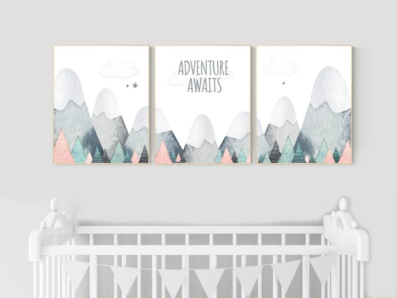 Nursery decor mountain, mountain nursery, adventure nursery, adventure theme nursery, woodland, gender neutral, adventure awaits, forest